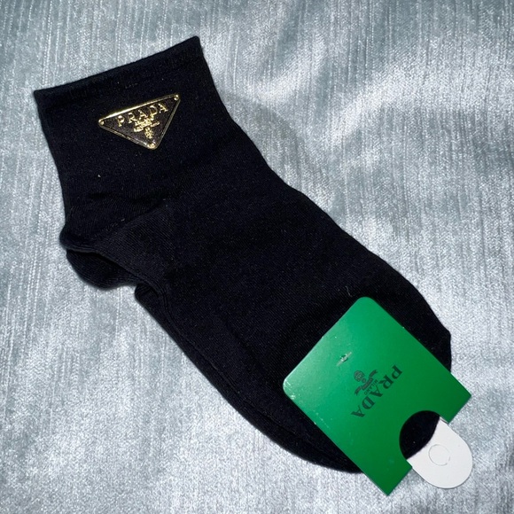 Prada woman Black Socks with Gold Logo - Picture 1 of 1